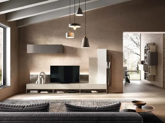 Parete Attrezzata Kosmos KC107 in laccato opaco e legno di Mercantini
