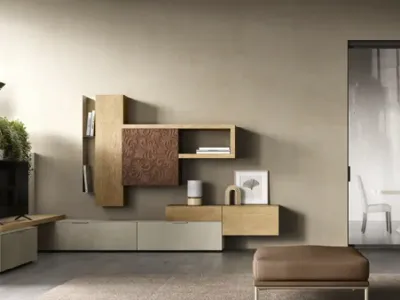 Parete Attrezzata Kosmos KC115 in melaminico e legno di Moretti Compact Giorno Notte