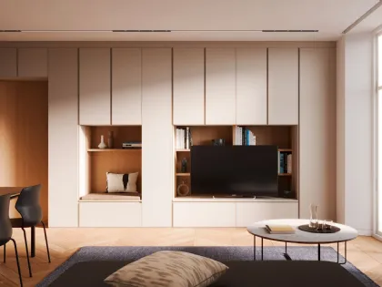 Parete Attrezzata Living Bianco e Rovere Modul Box di Nardi Interni