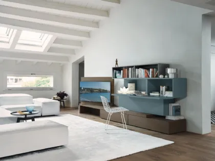 Parete Attrezzata Vision 01 in Rovere e laccato Piombo opaco di Sangiacomo