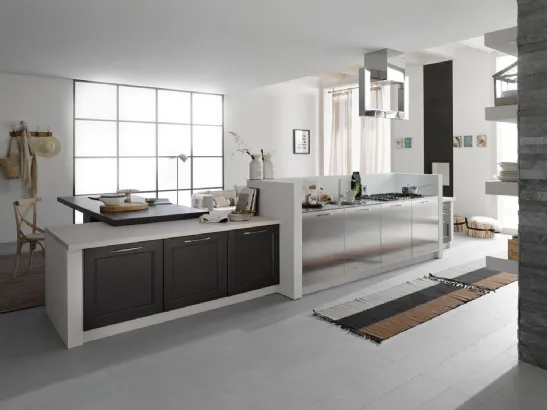 Cucina Classica lineare in legno e acciaio Asolo 04 di Dibiesse