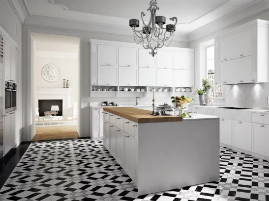 Cucina Classica angolare con isola in laccato opaco e marmo di Carrara Masa di Miton