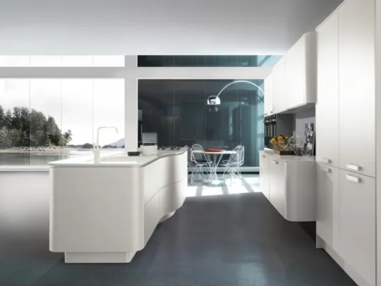 Cucina Design lineare Isola Esse in laccato Bianco opaco di Miton