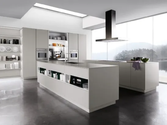 Cucina Design con isola Sincro Matt in laccato Bianco opaco di Miton