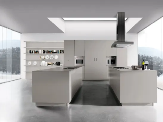 Cucina Design con isola in laccato bianco opaco Sincro Matt di Miton