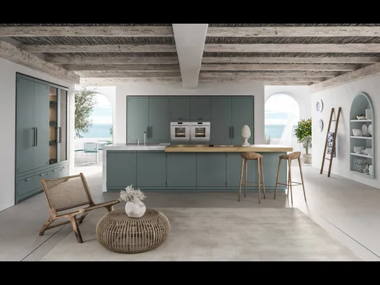 Cucina Moderna con isola Anuba in laccato Paxos Grey di Miton