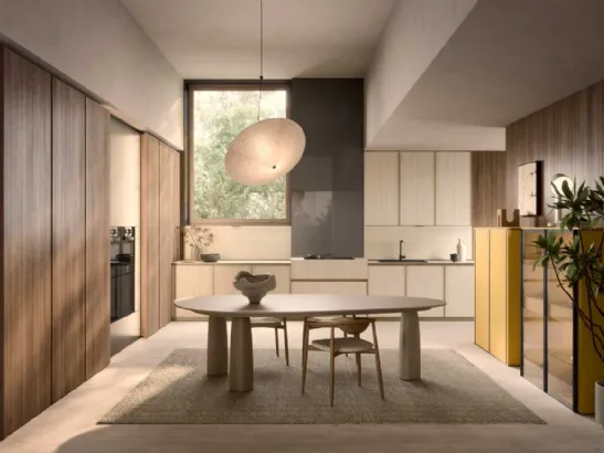 Cucina Moderna Coco angolare in laminam travertino e essenza di Dibiesse