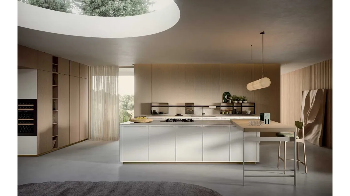 Cucina Moderna in laccato Bianco Coco Light con isola di Dibiesse