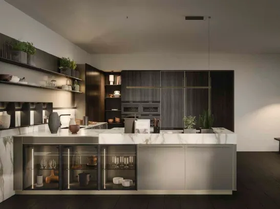 Cucina Moderna Coco Light con penisola in laccato metal di Dibiesse