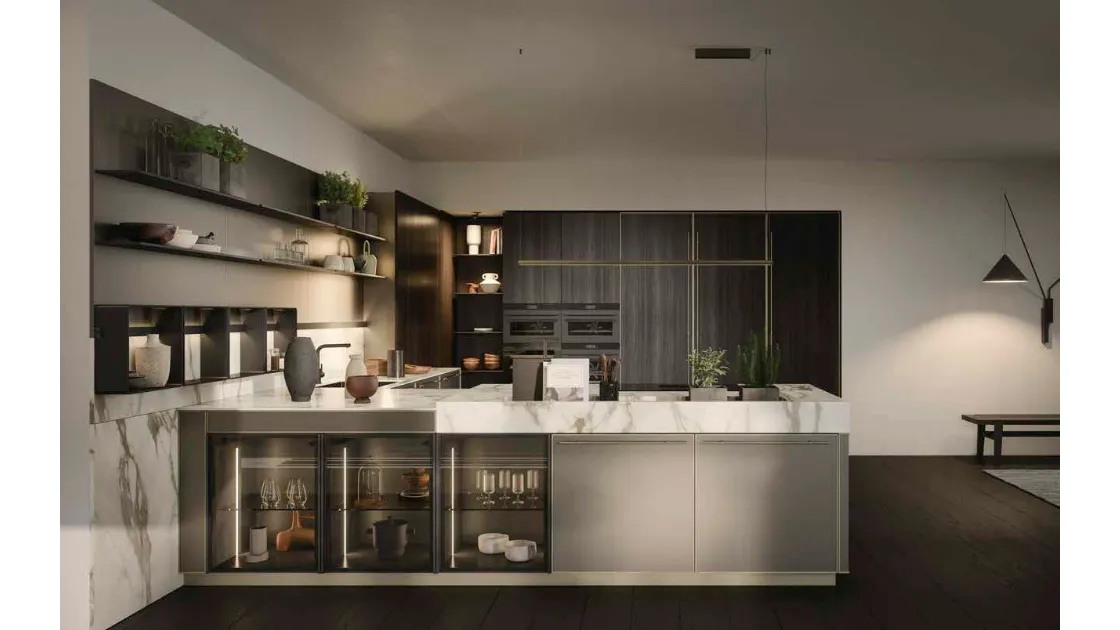 Cucina Moderna Coco Light con penisola in laccato metal di Dibiesse