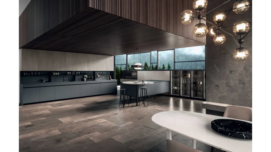 Cucina Moderna con penisola DJ 01 in Fenix Grigoi Bromo di Dibiesse
