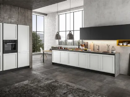 Cucina Moderna lineare in Pet opaco Bianco, pensili in laccato Nero e top in laminato Grigio Frame di Arredo3