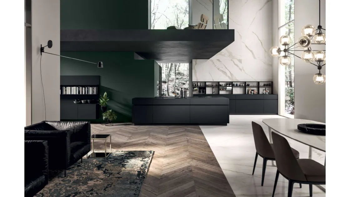 Cucina Moderna lineare Play GI30 01 in laccato nero opaco di Dibiesse