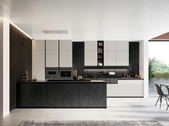 Cucina Moderna Glass 2 0 03 con penisola di Arredo3