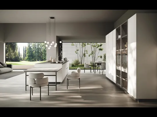 Cucina Moderna con isola Ménta in bilaminato opaco Grigio Emme di Miton
