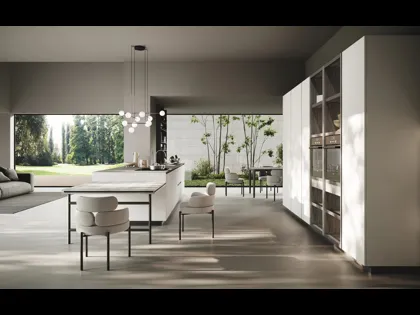 Cucina Moderna con isola Ménta in bilaminato opaco Grigio Emme di Miton