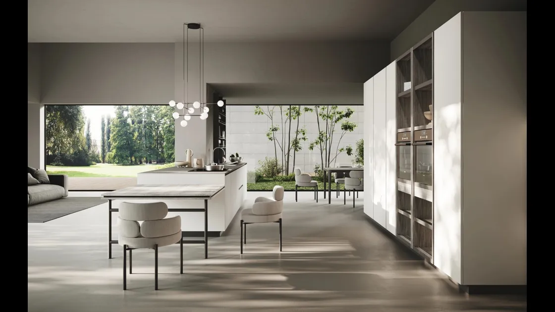 Cucina Moderna con isola Ménta in bilaminato opaco Grigio Emme di Miton