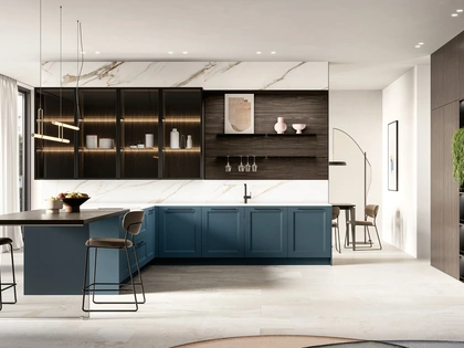 Cucina Moderna con penisola Meg 01 in laccato e laminato di Arredo3