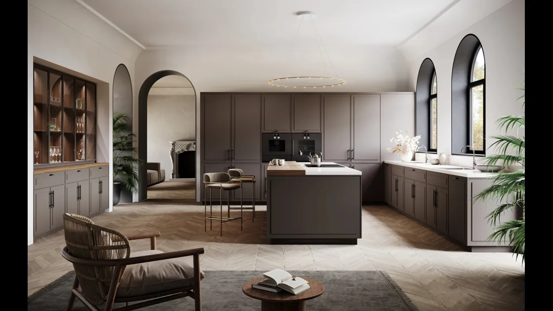 Cucina Moderna con isola Tes in laccato opaco Carruba di Miton