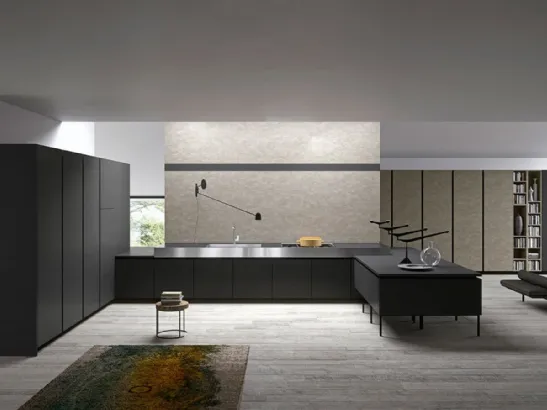 Cucina Moderna con isola Area 22 30 gradi 02 in laccato opaco e essenza Rovere di Dibiesse