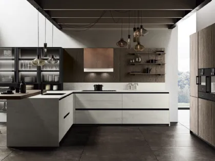 Cucina angolare in bilaminato cemento Menta 05 di Miton